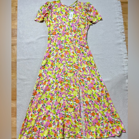 NEW AFRM Limelight Ditsy Yellow Pink Floral Maxi Dress L - Picture 2 of 11